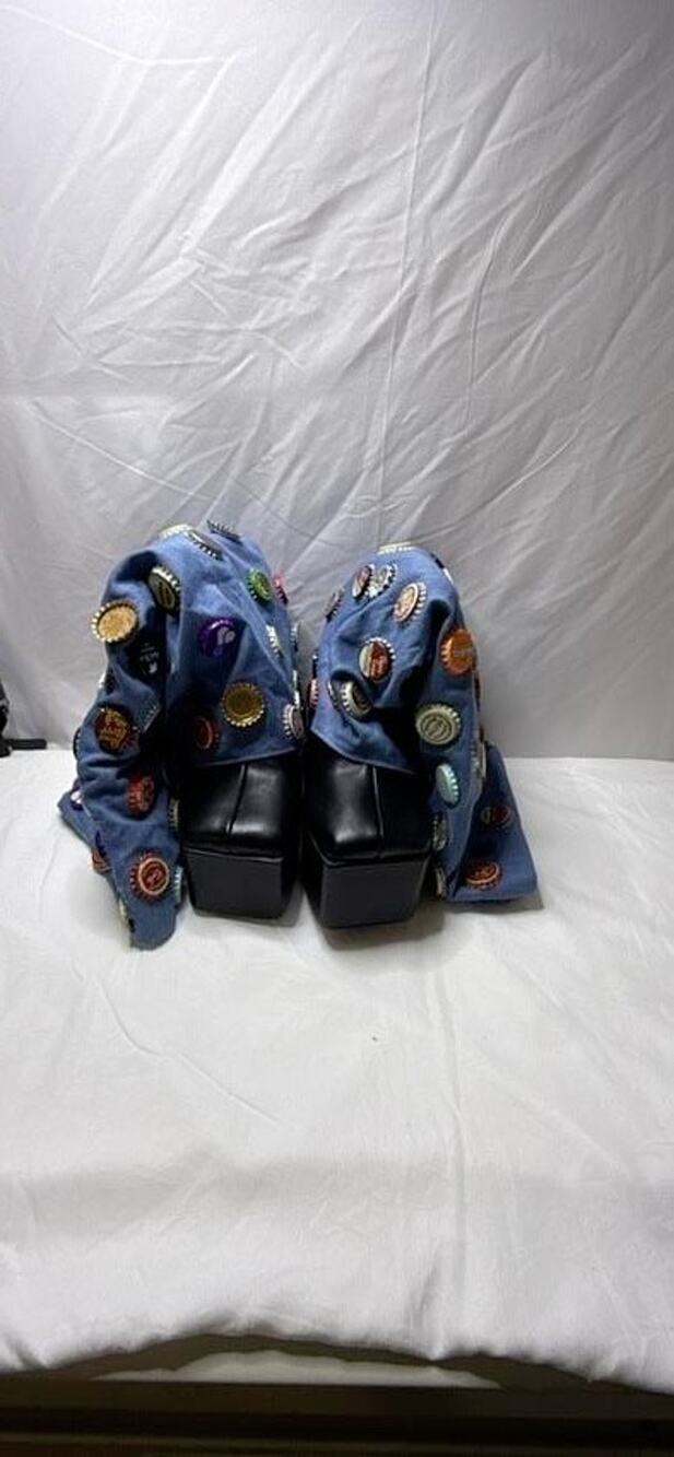 Azalea Wang Denim Bottle Cap Platform Boots Y2K Festival Rave Shoes 10